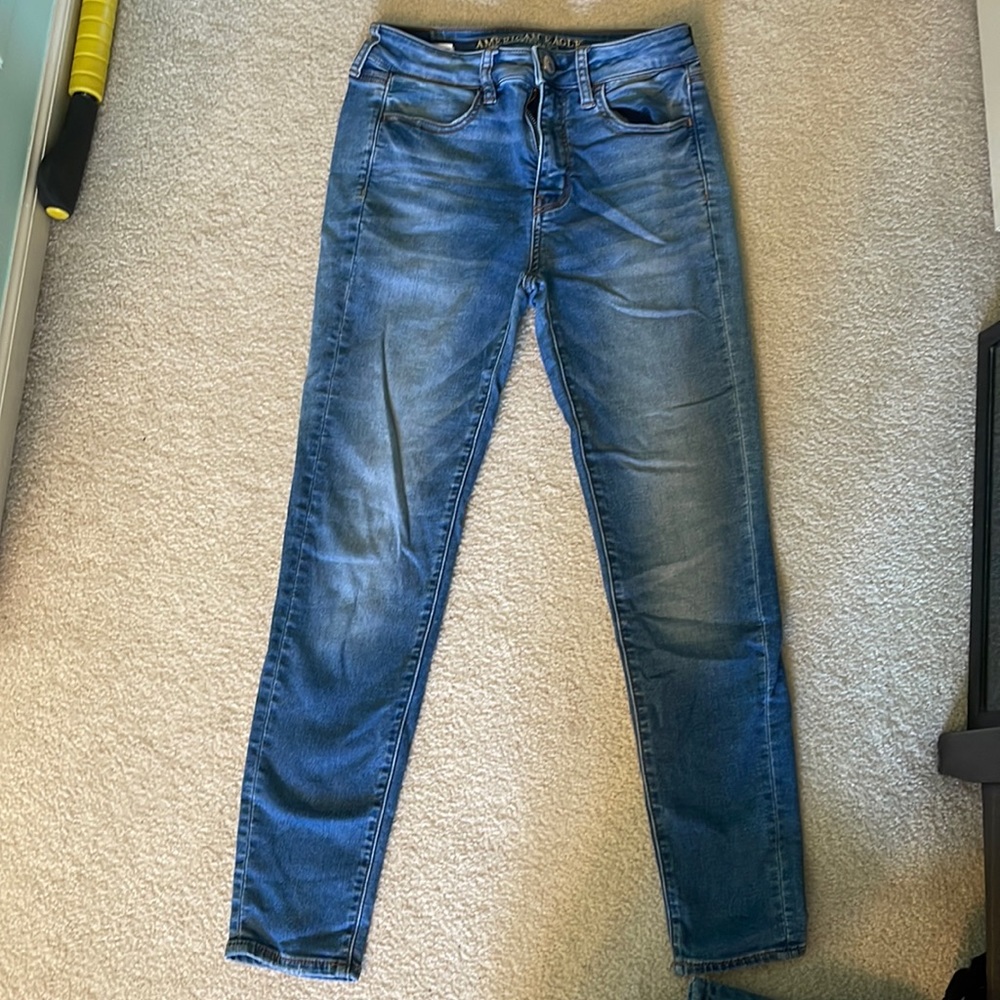 American Eagle Distressed Blue Super Stretch Skinny Jeans